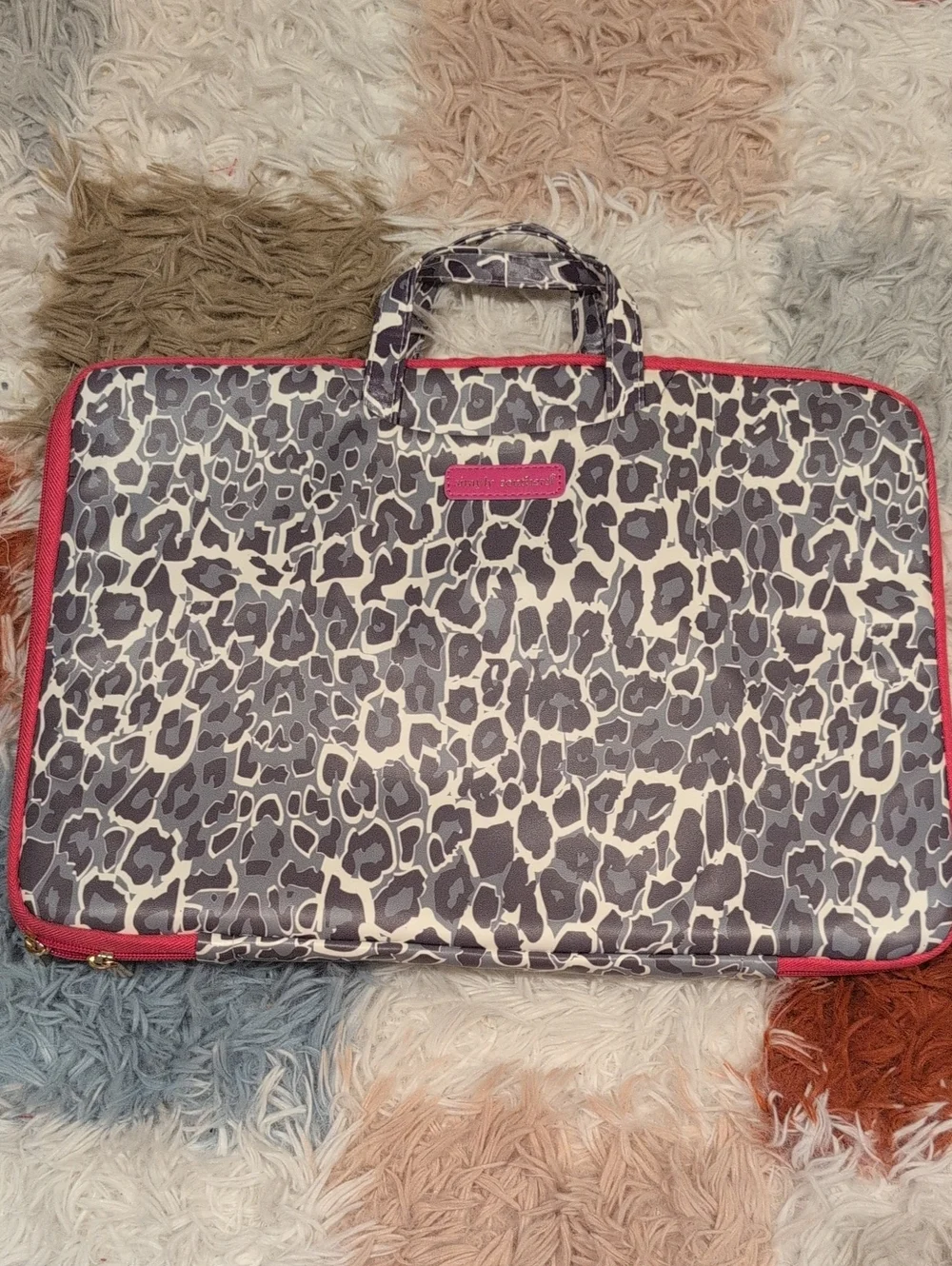 Simply Southern Gray Leopard Laptop Tote with Pink Trim